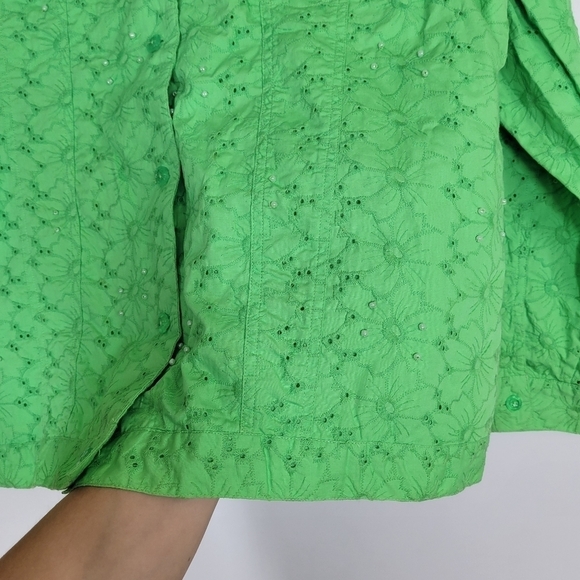 Quacker Factory Vintage Cotton Seed Pearls Eyelet Embroidered Green Jacket XL - Picture 10 of 17